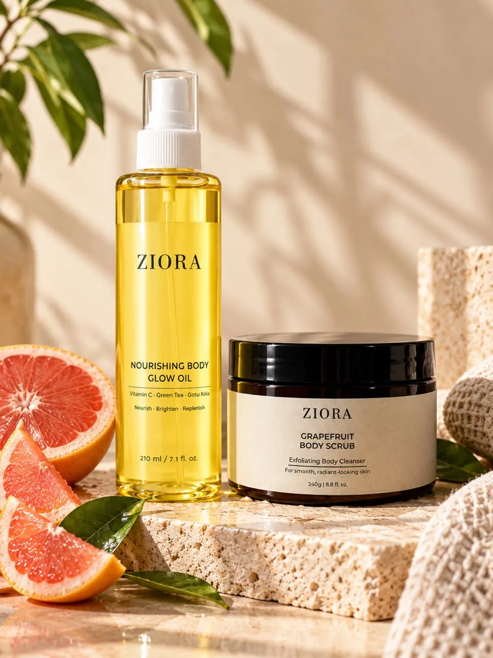 Ziora Foaming Body Scrub and Ziora Nourishing Body Glow Oil: the Ziora Body Glow Duo